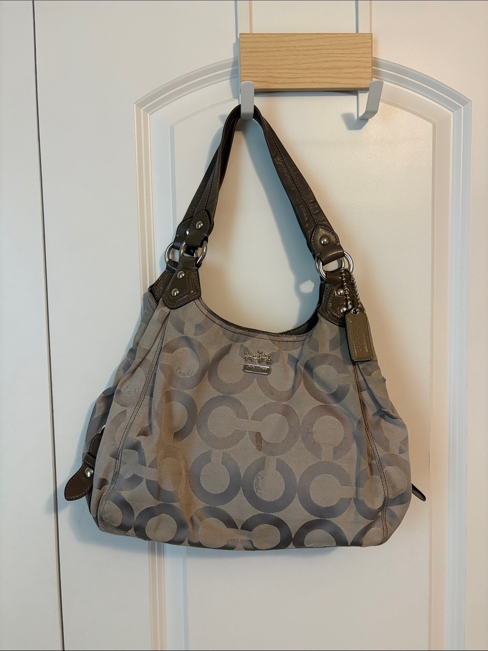 Coach Taupe and Dark Brown Signature Shoulder Bag